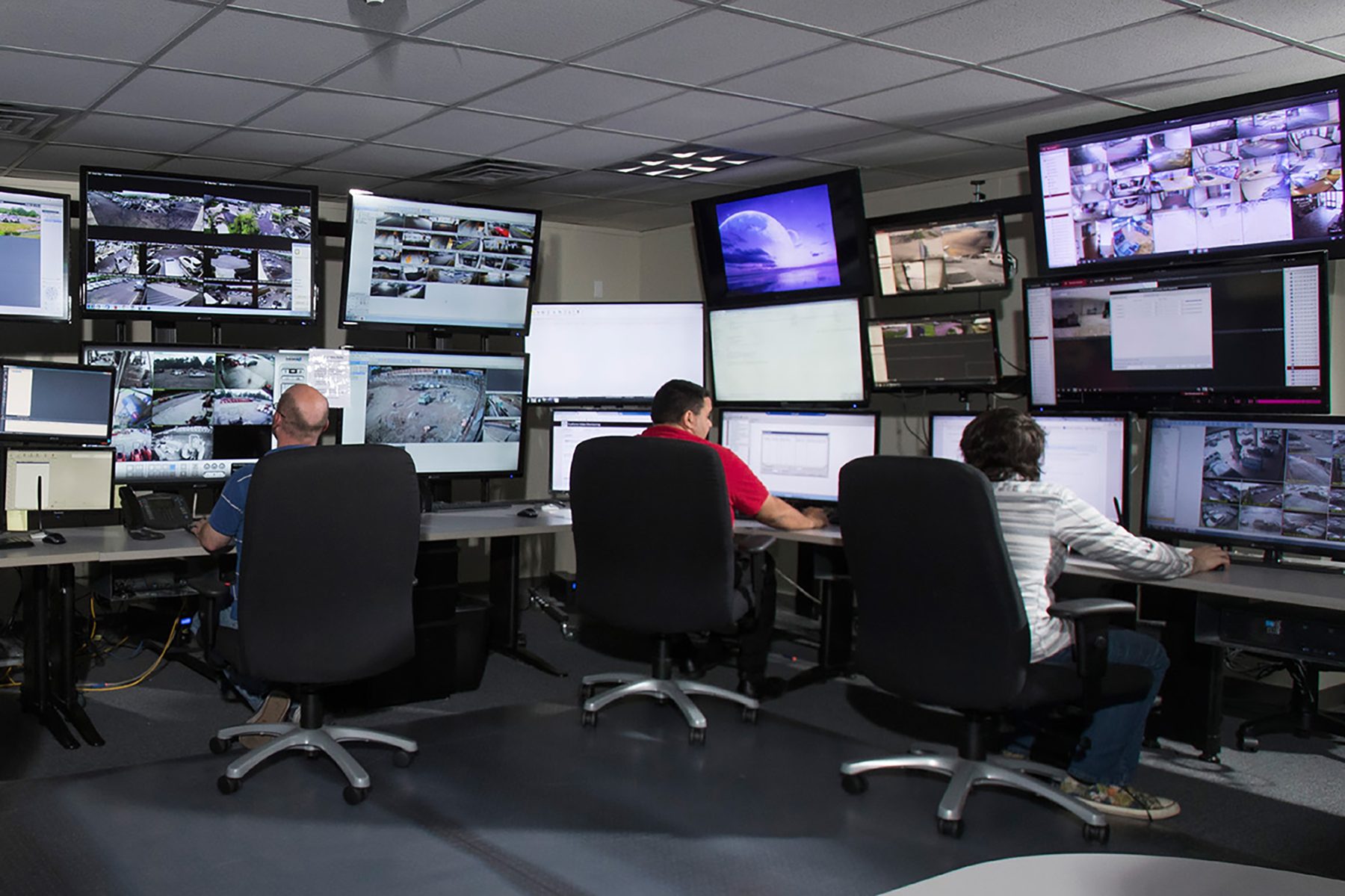 Rattler 6 Security monitoring specialists watching live camera feeds